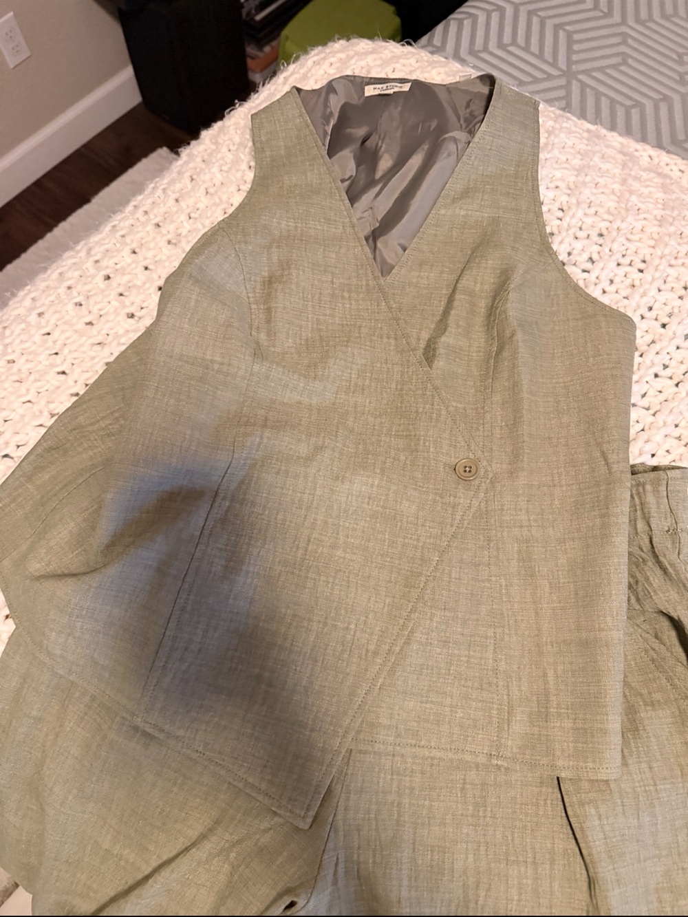 Max Studio London Olive Linen Blend Vest & Wide Leg Pant Set Top XL,Pants Large - Picture 3 of 13